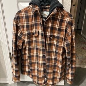 American Eagle Outfitters Black and Orange Lightweight Shirt Jacket